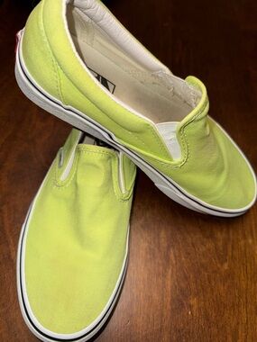 Vans Slip-On Sneakers in Lime Green Canvas